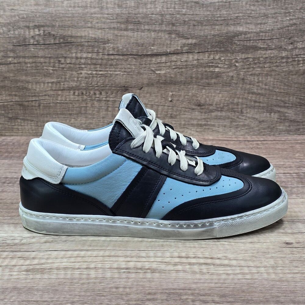 Greats Charlie Distressed Low Top Women's Sz 8.5 Black Light Blue Leather Shoes